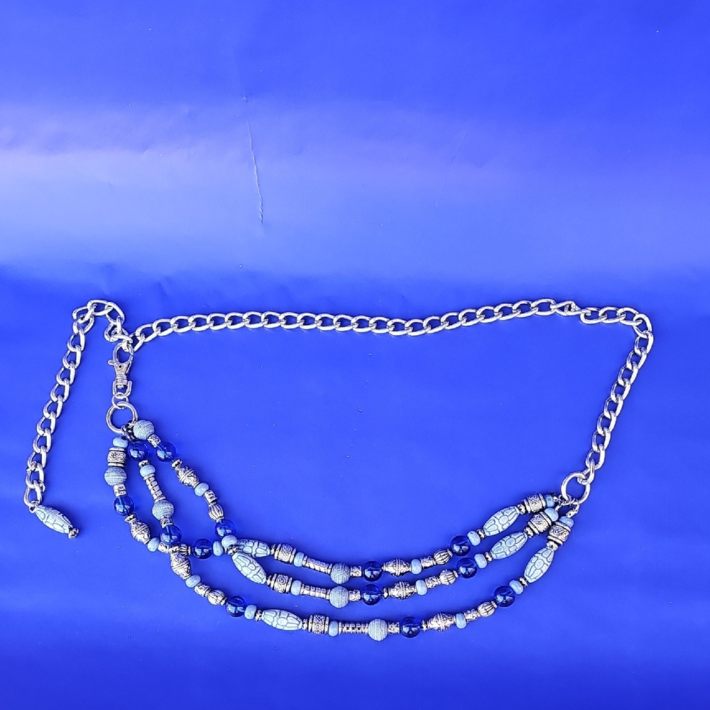 Retro Silver and Blue Beaded Belt
